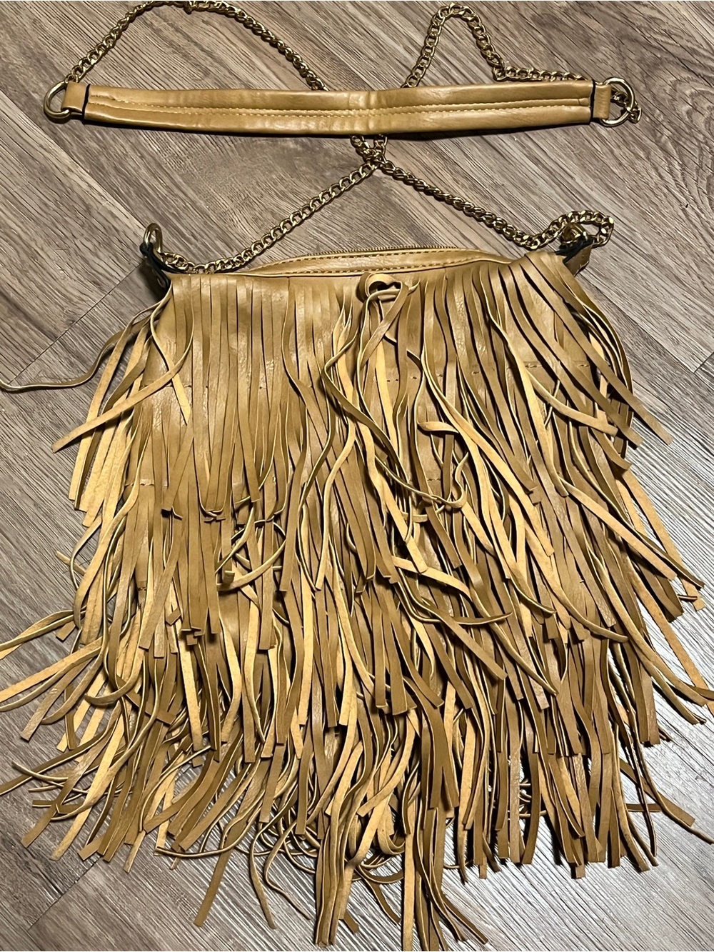 Fringed Leather Crossbody Bag in Mustard Yellow